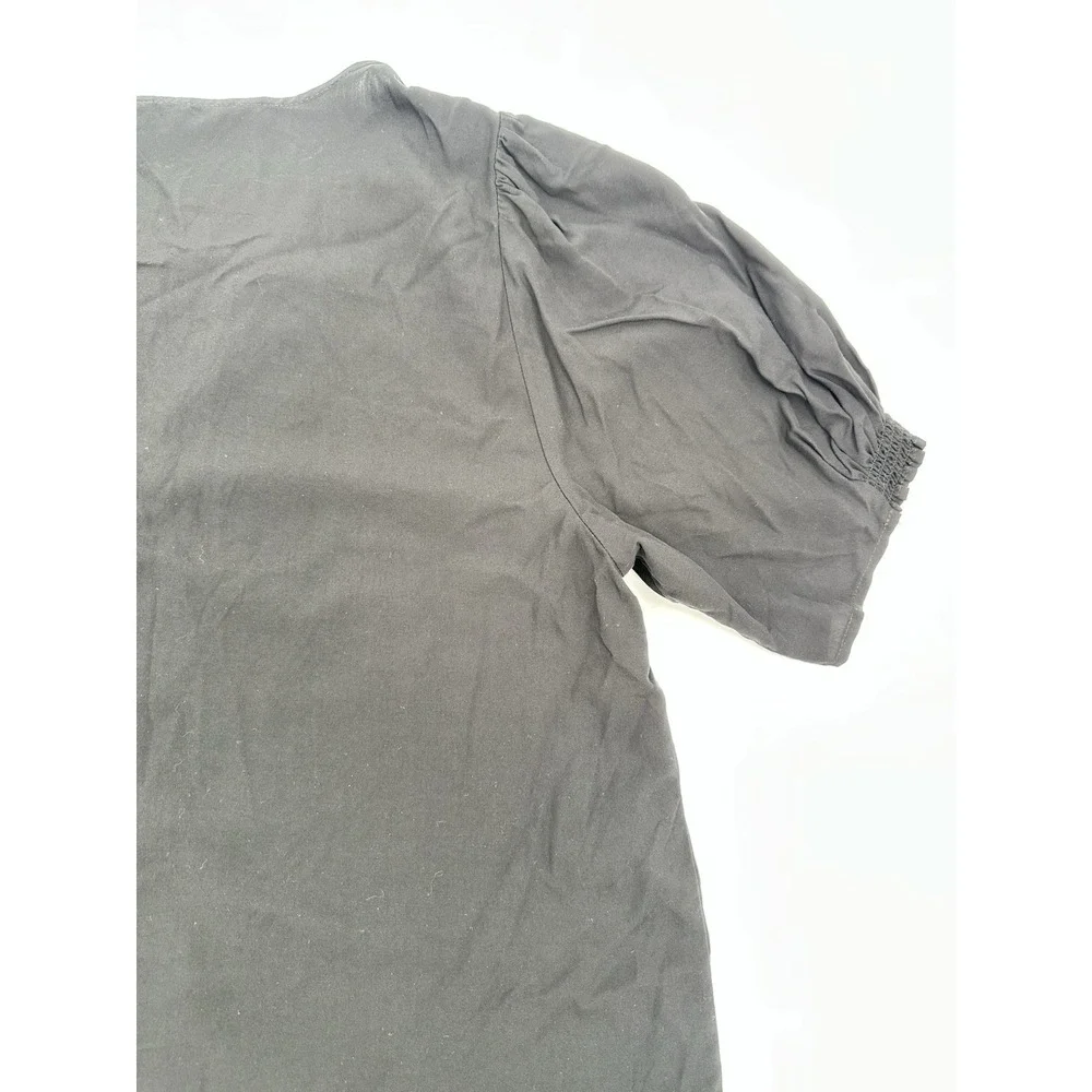 Old Navy Black Cinch Top L Puff Sleeve V Neck Blouse Minimalist Casual Office